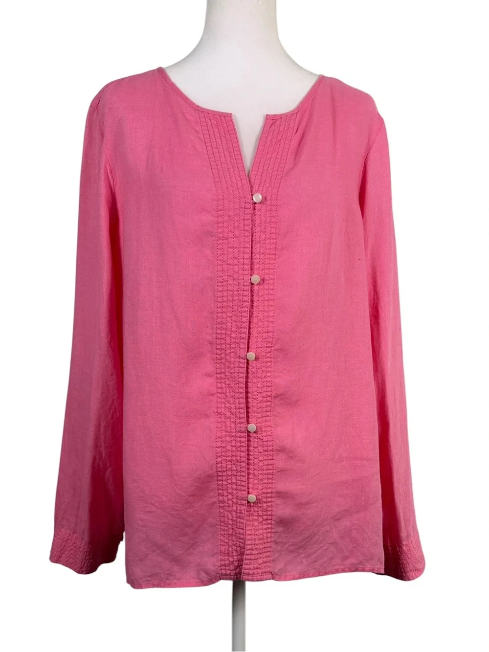 Liz Claiborne 100% Linen Pink Button Front Blouse L| Cottagecore Boho Resort